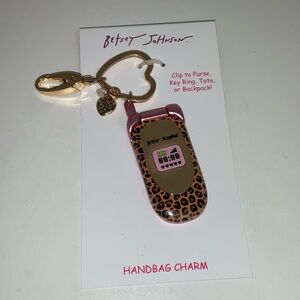 Betsey Johnson Leopard Print Phone Handbag Charm with Gold Clip